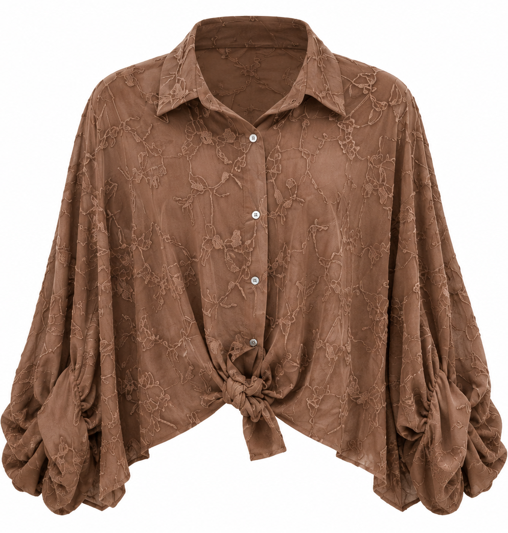 Embroidered Tie-Front Blouse