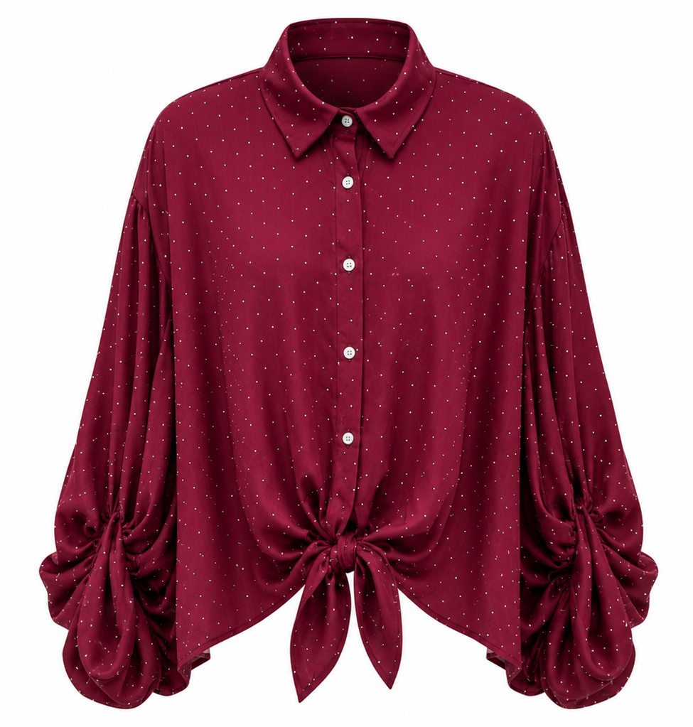 Polka Dot Tie-Front Blouse