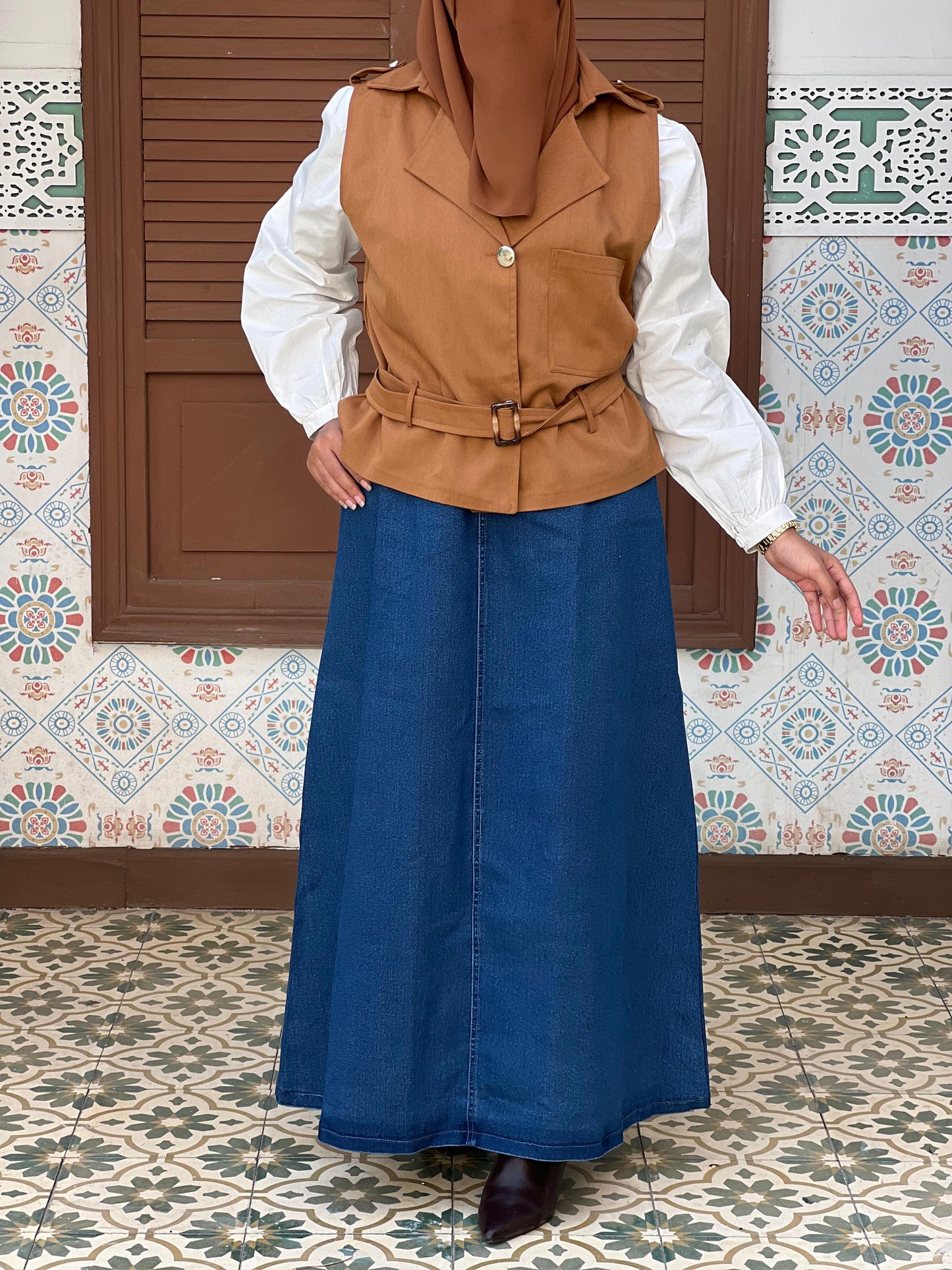 Pleated Blue jeans skirt