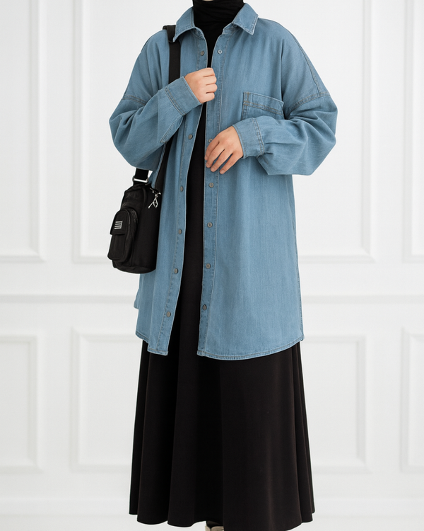 Long sleeve denim shirt baby blue