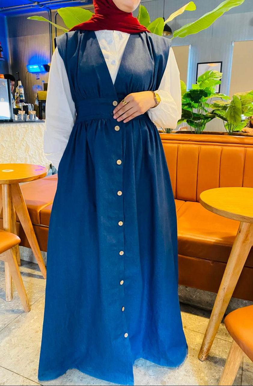 Denim Wrap Maxi Dress (V-Neck)