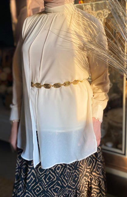 Luxury Ivory High-Neck Blouse | بلوزة عاجية فاخرة