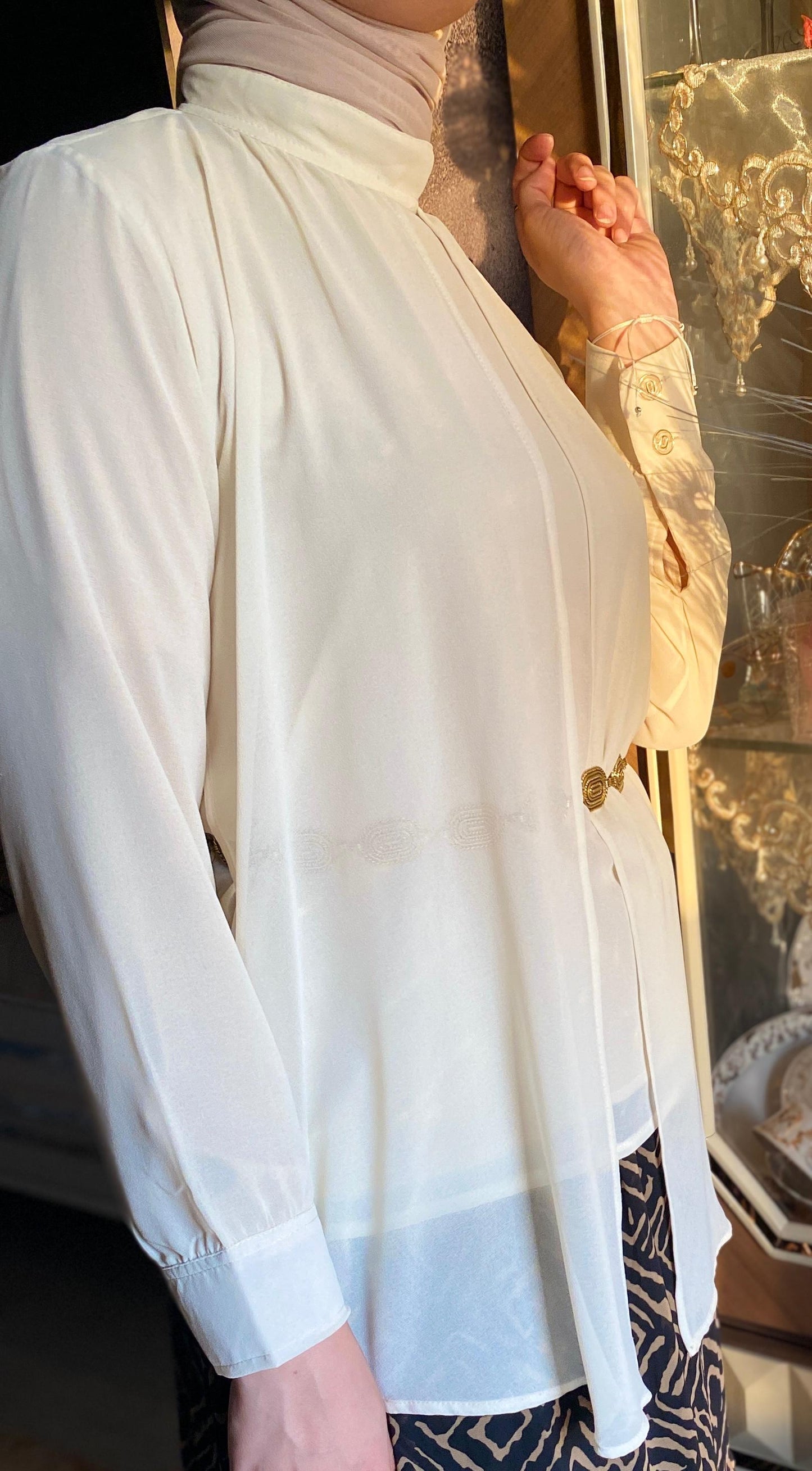 Luxury Ivory High-Neck Blouse | بلوزة عاجية فاخرة