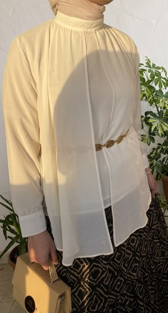 Luxury Ivory High-Neck Blouse | بلوزة عاجية فاخرة