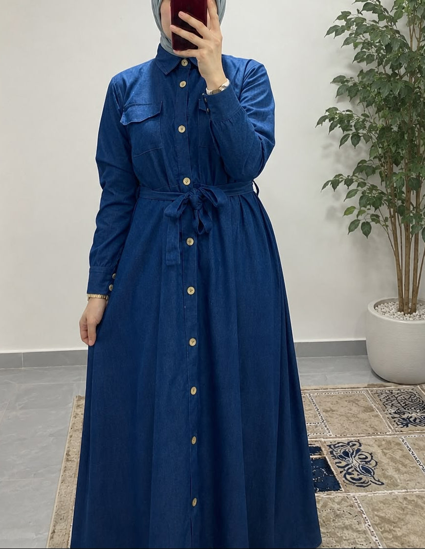 Denim dress with chest pockets