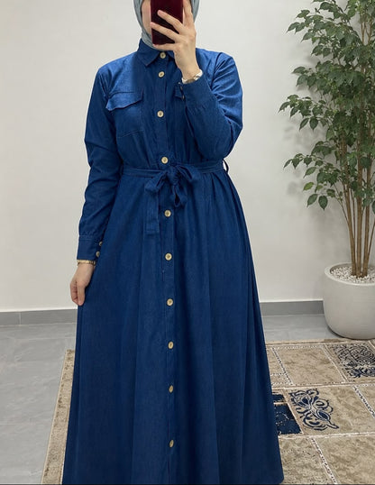 Denim dress with chest pockets