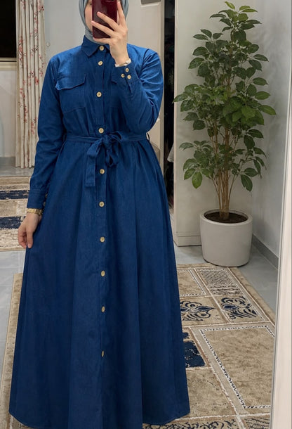 Denim dress with chest pockets