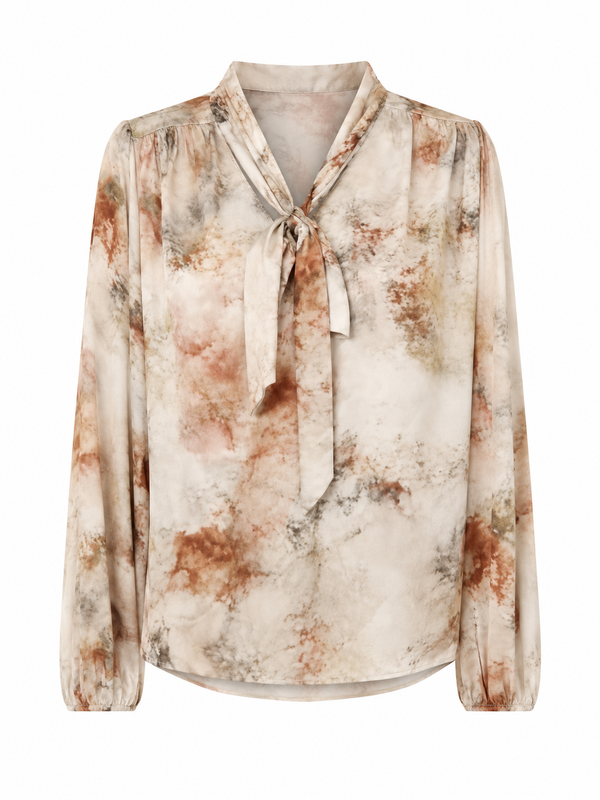 Satin blouse with a bow print on the chest