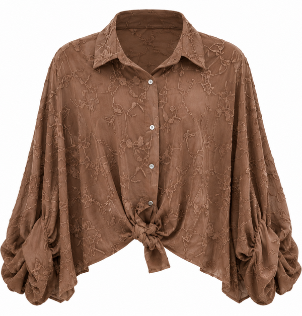 Embroidered Tie-Front Blouse