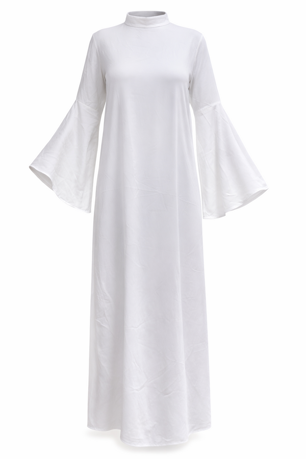 Off-White Basic Dress with Wide Sleeves