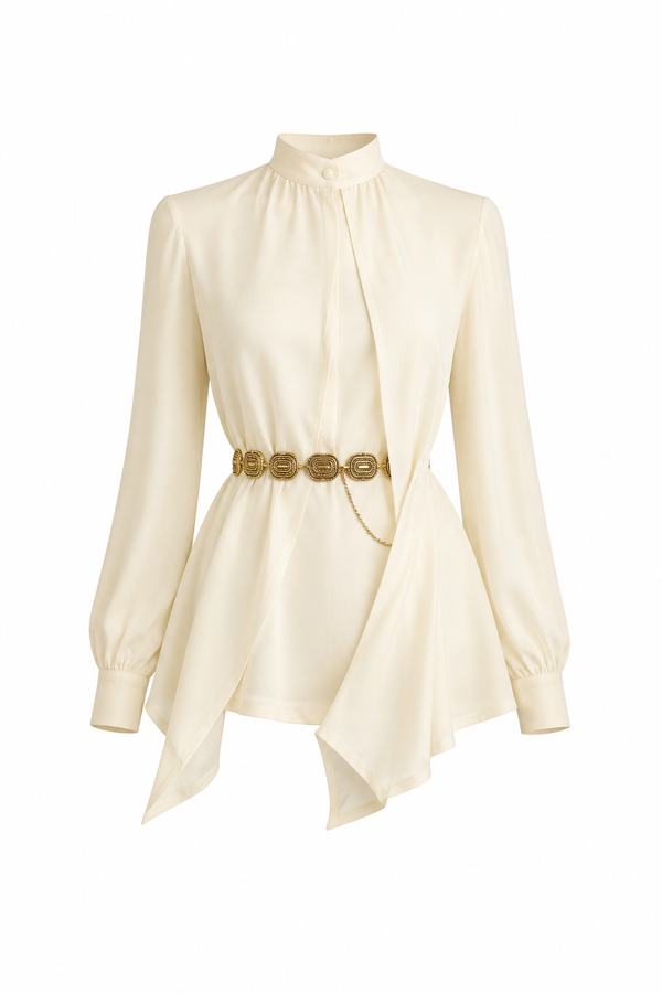 Luxury Ivory High-Neck Blouse | بلوزة عاجية فاخرة